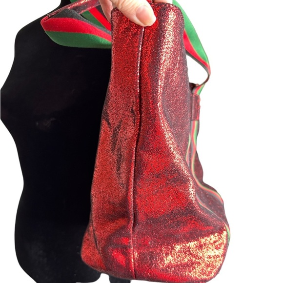 Boutique Red Sparkly Tote Bag w/Racing Stripes - Picture 5 of 8